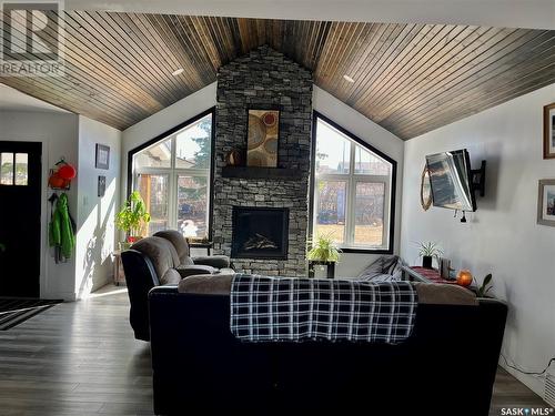 105 4Th Street, Birch Hills, SK - Indoor Photo Showing Living Room With Fireplace