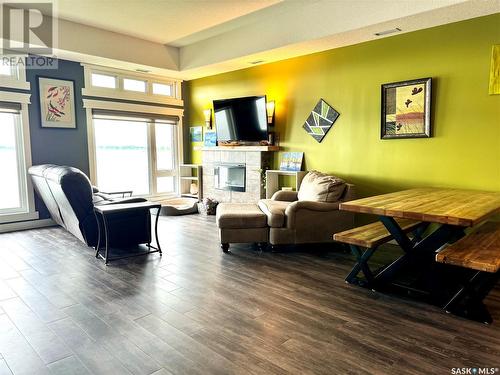 302 515 La Ronge Avenue, La Ronge, SK - Indoor Photo Showing Living Room With Fireplace