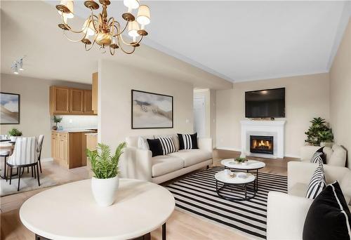 Virtually Staged - Interior Design Possibilities - 3000 Creekside Drive|Unit #807, Dundas, ON - Indoor With Fireplace
