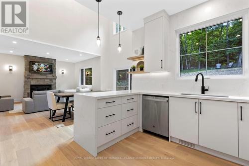 19 Todholm Drive, Muskoka Lakes, ON - Indoor Photo Showing Kitchen With Fireplace With Upgraded Kitchen