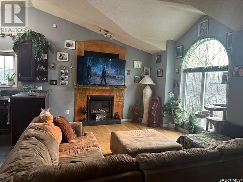 1303 Studer Street, La Ronge, SK - Indoor Photo Showing Living Room With Fireplace