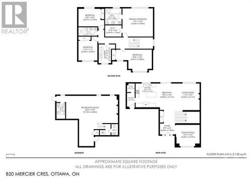 Illustrative unofficial plans with approximate square footage - 820 Mercier Crescent, Ottawa, ON - Other