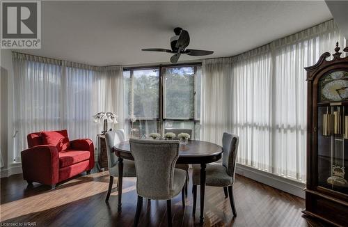 lots of light and privacy in the sun room due to an enclave of trees - 265 Westcourt Place Unit# 206, Waterloo, ON - Indoor Photo Showing Dining Room