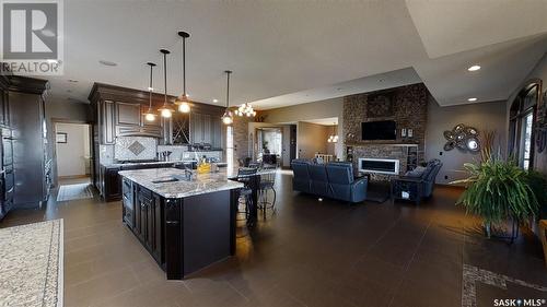 Verendrye Creek Acres, Kindersley Rm No. 290, SK - Indoor Photo Showing Kitchen With Fireplace With Upgraded Kitchen