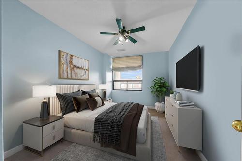 virtually staged photo of second bedroom - 5 Ogilvie Street|Unit #406, Dundas, ON 