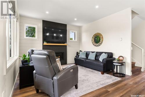 113 Green Avenue, Regina Beach, SK - Indoor Photo Showing Living Room With Fireplace