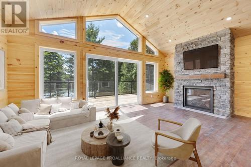 1121 Farm Lake Lane, North Frontenac, ON - Indoor Photo Showing Living Room With Fireplace