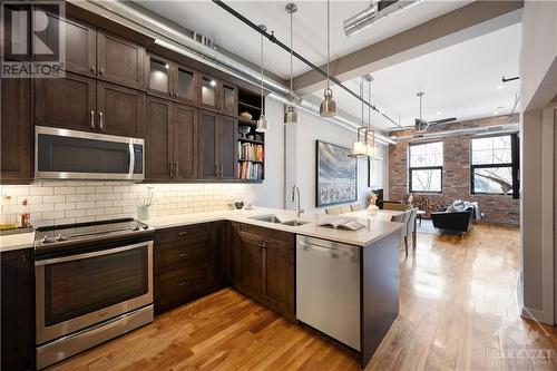 45 Spencer Street Unit#203, Ottawa, ON - Indoor Photo Showing Kitchen With Stainless Steel Kitchen With Double Sink With Upgraded Kitchen