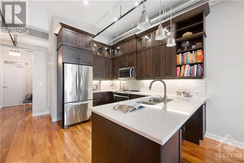 45 Spencer Street Unit#203, Ottawa, ON - Indoor Photo Showing Kitchen With Stainless Steel Kitchen With Double Sink With Upgraded Kitchen