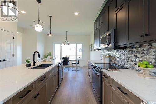 1023 Glacial Shores Common, Saskatoon, SK - Indoor Photo Showing Kitchen With Double Sink With Upgraded Kitchen