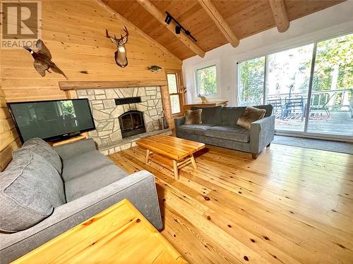 241 Maple Lane, Mindemoya, Manitoulin Island, ON - Indoor Photo Showing Living Room With Fireplace