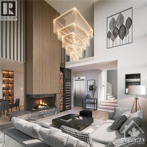 Rendering of a different property from developer. This is an example of the quality of finishes. - 836 Hare Avenue, Ottawa, ON - Indoor Photo Showing Living Room With Fireplace