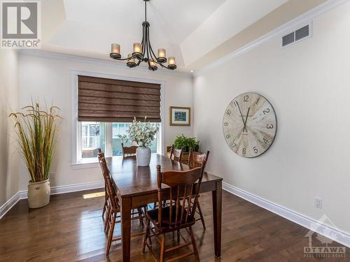 Private dining room with coffered ceilings and pillars. - 50 Frances Colbert Avenue, Ottawa, ON - Indoor Photo Showing Dining Room