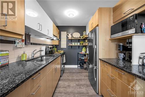 Stone countertops and in suite laundry. - 303 Lanark Avenue, Ottawa, ON - Indoor Photo Showing Kitchen With Double Sink