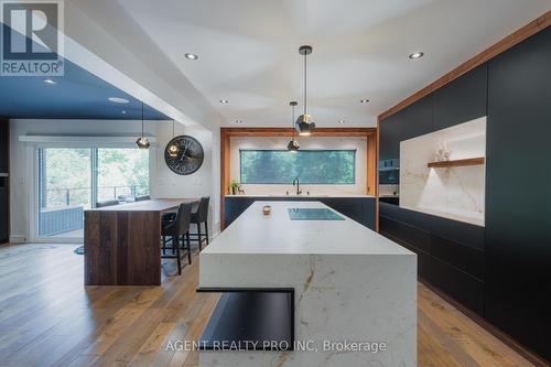 Porcelain kitchen island with touch open cabinets - 45 Blackburn Crescent, Middlesex Centre (Kilworth), ON - Indoor Photo Showing Kitchen With Upgraded Kitchen