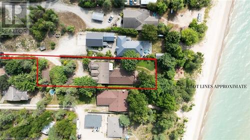 Approximate lot lines, lakefront on sandy and desirable Lurgan Beach. - 46 Bell Drive, Huron-Kinloss, ON - Outdoor With View