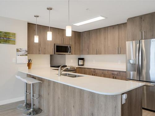 406-110 Presley Pl, View Royal, BC - Indoor Photo Showing Kitchen With Stainless Steel Kitchen With Double Sink