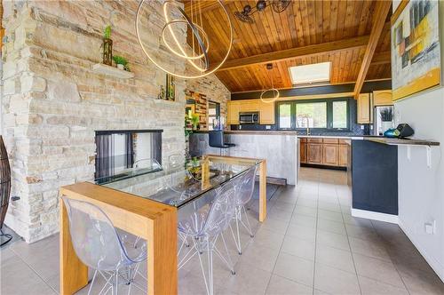 33 Leslie Drive, Stoney Creek, ON - Indoor Photo Showing Kitchen With Fireplace