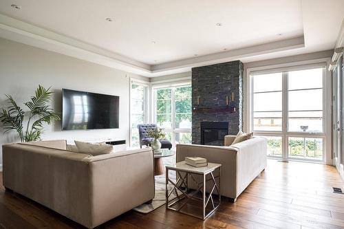 Walnut Flooring - 147 Mountain Park Avenue, Hamilton, ON - Indoor Photo Showing Living Room With Fireplace