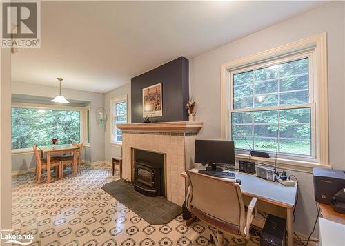 1923 Marchmont Road, Severn, ON - Indoor Photo Showing Office With Fireplace