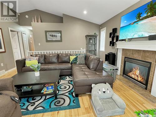 41 4Th Avenue, Battleford, SK - Indoor Photo Showing Living Room With Fireplace