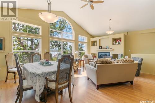 142 Lakeshore Drive, Kannata Valley, SK - Indoor Photo Showing Dining Room With Fireplace