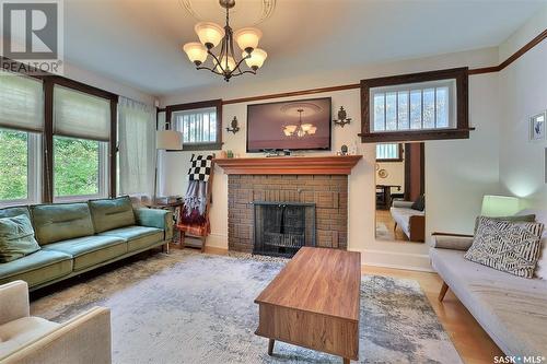 2215 Cameron Street, Regina, SK - Indoor Photo Showing Living Room With Fireplace