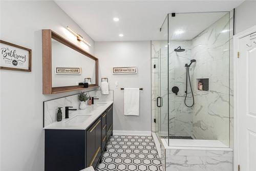 brand new designer ensuite bathroom - 54 Stonepine Crescent, Hamilton, ON - Indoor Photo Showing Bathroom