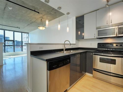 605-860 View St, Victoria, BC - Indoor Photo Showing Kitchen With Double Sink