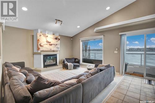 5702 Nelson Beach Drive, Wakaw Lake, SK - Indoor Photo Showing Living Room With Fireplace