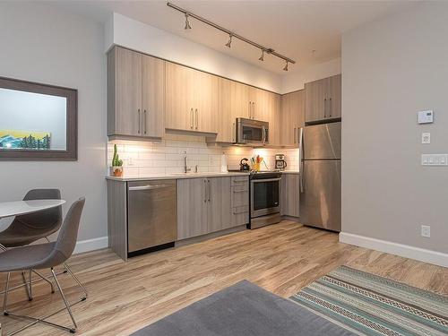 108-595 Pandora Ave, Victoria, BC - Indoor Photo Showing Kitchen With Stainless Steel Kitchen