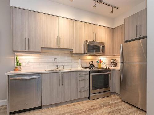 108-595 Pandora Ave, Victoria, BC - Indoor Photo Showing Kitchen With Stainless Steel Kitchen