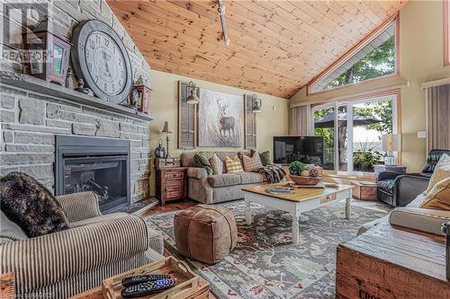 420 Mallory Beach Road, South Bruce Peninsula, ON - Indoor Photo Showing Living Room With Fireplace