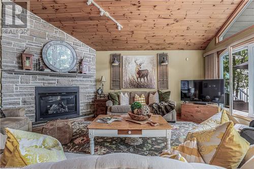 420 Mallory Beach Road, South Bruce Peninsula, ON - Indoor Photo Showing Living Room With Fireplace