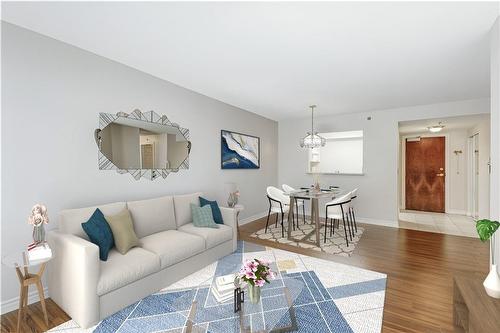 Virtually Staged - 100 Burloak Drive|Unit #2405, Burlington, ON - Indoor Photo Showing Living Room