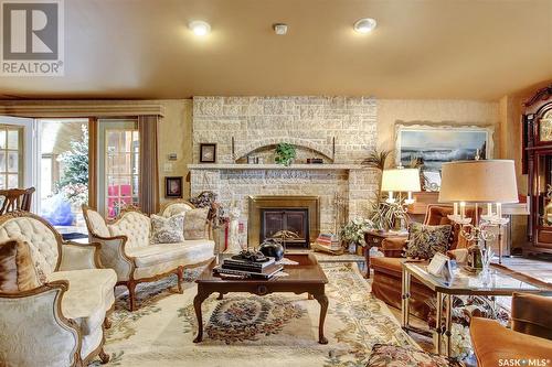 420 Katepwa Drive S, Katepwa Beach, SK - Indoor Photo Showing Living Room With Fireplace