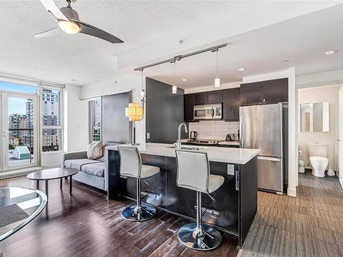 1107-760 Johnson St, Victoria, BC - Indoor Photo Showing Kitchen With Stainless Steel Kitchen With Upgraded Kitchen