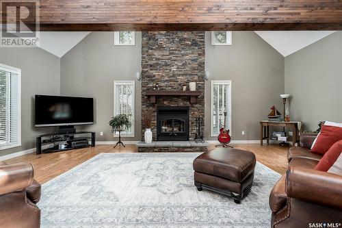 319 Tatanka Drive, Buffalo Pound Lake, SK - Indoor Photo Showing Living Room With Fireplace