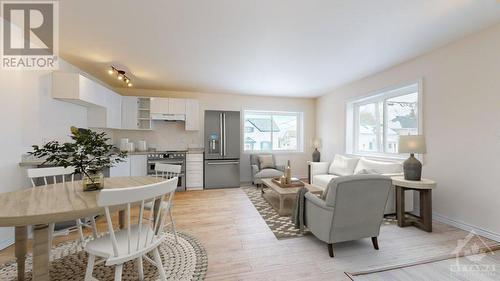 The main Living space in the new addition.  Bright, very open concept, Living/Dining/Kitchen. NOTE:  Virtual Staging. - 21 Elgin Street E, Arnprior, ON - Indoor