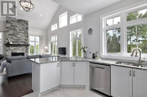 128 Timber Lane, Blue Mountains, ON - Indoor Photo Showing Kitchen With Fireplace With Double Sink With Upgraded Kitchen