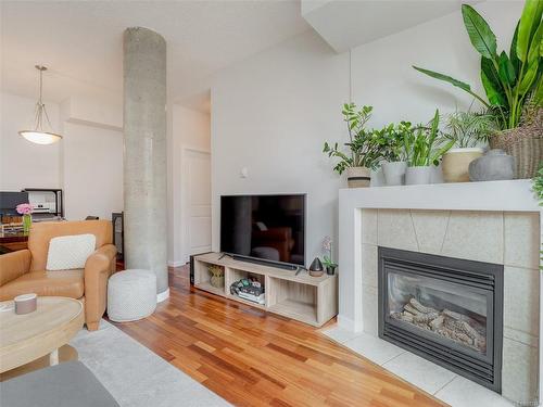 104-827 Fairfield Rd, Victoria, BC - Indoor Photo Showing Living Room With Fireplace