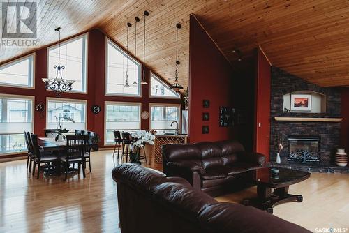 134 Collins Street, Creighton, SK - Indoor Photo Showing Living Room With Fireplace