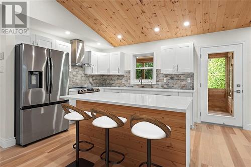 Kitchen view w/island. - 1325 Nordic Road, Arden, ON - Indoor Photo Showing Kitchen With Upgraded Kitchen