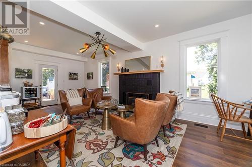 LR/DR - 86 Toronto Street N, Markdale, ON - Indoor Photo Showing Living Room With Fireplace