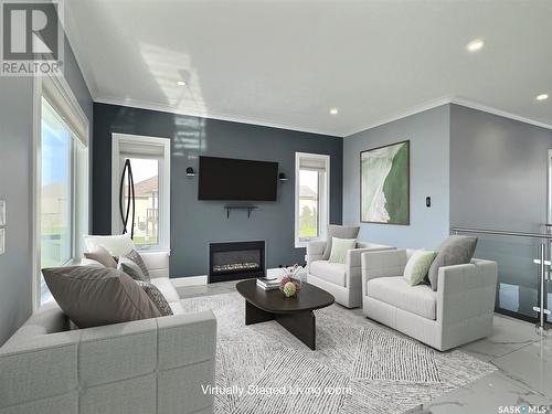 2855 Lakeview Drive, Prince Albert, SK - Indoor Photo Showing Living Room With Fireplace