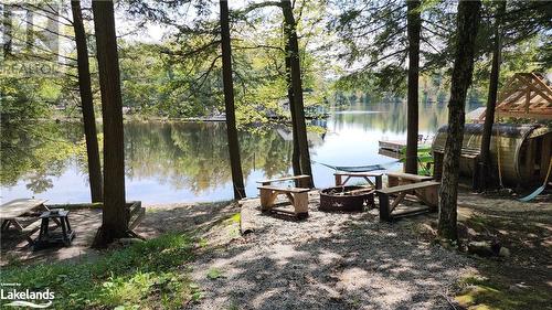 Fire Pit View in Thru the Tree lined property. So Enchanting - 285 Huron Trail, Port Severn, ON - Outdoor With Body Of Water