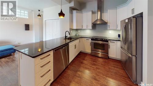 302 2128 Dewdney Avenue, Regina, SK - Indoor Photo Showing Kitchen With Stainless Steel Kitchen With Upgraded Kitchen