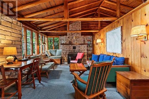 Living Room and Stone Fireplace - 204 Victoria Street, Inverhuron, ON - Indoor