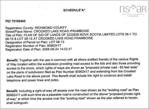 Lot 08-13 Crooked Lake Road, Framboise, NS 
