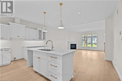 110 Leneve Street, Lambton Shores (Forest), ON - Indoor Photo Showing Kitchen With Fireplace With Double Sink